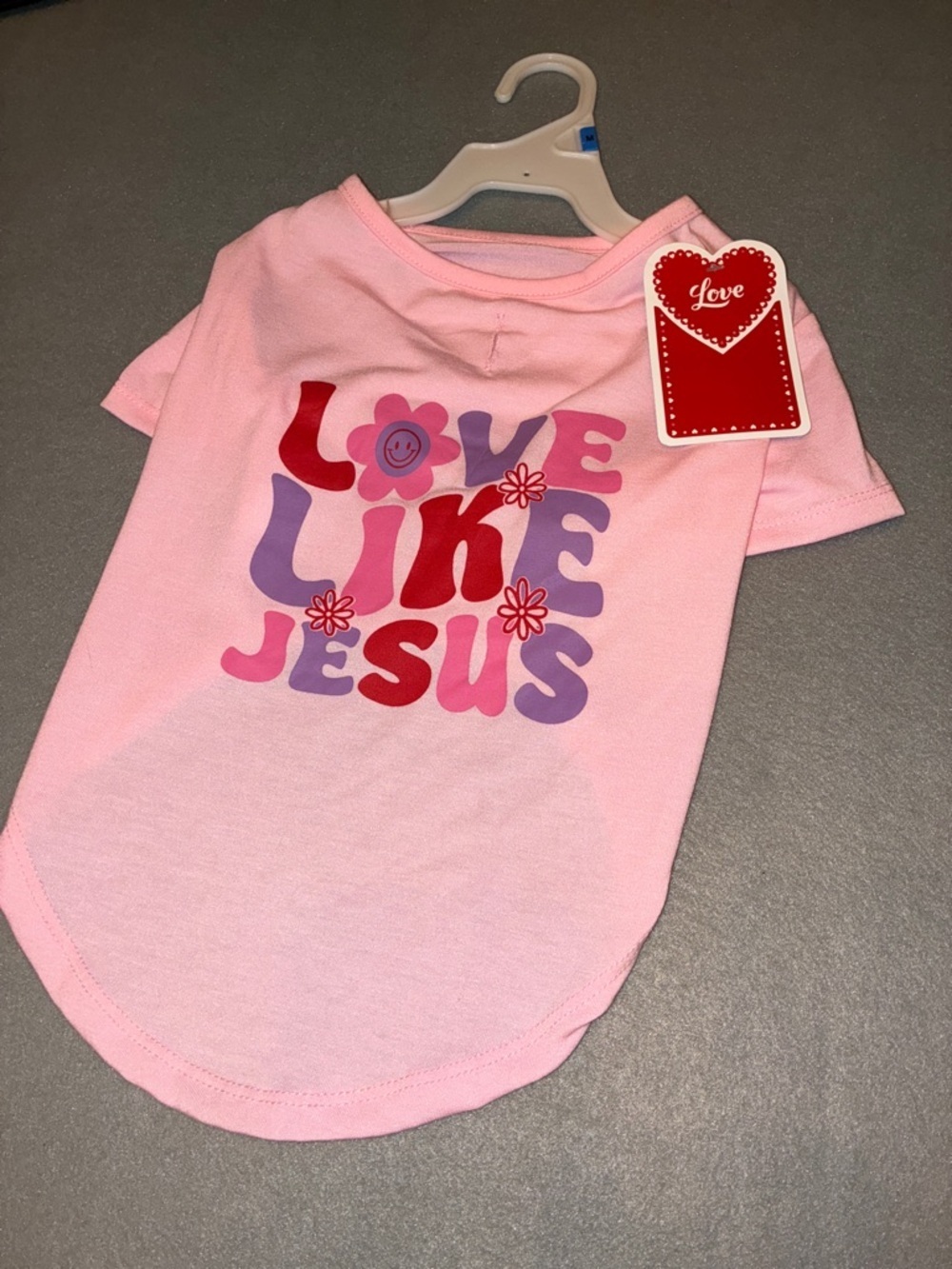 Love Like Jesus Pink Graphic Dog Tee Shirt - Picture 5 of 8